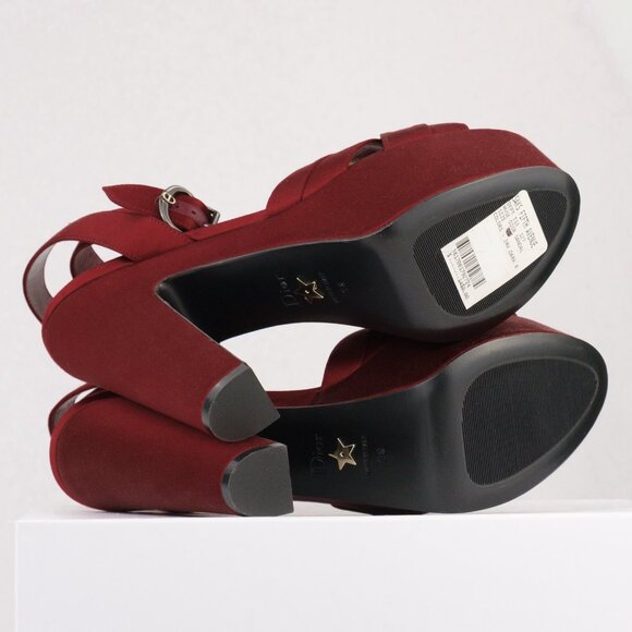 DIOR Muse Dior Satin Platform Heels, Ruby Red, EU 38 / US 8 - Picture 7 of 13